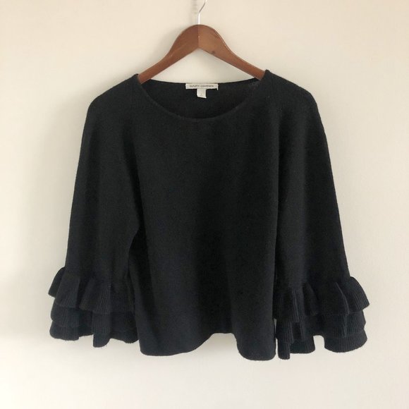 Autumn Cashmere Sweaters - Autumn Cashmere Black Ruffle Sleeve Sweater S Exaggerated